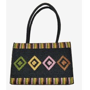 Vintage Millicent black beaded handbag / purse with geometric pattern